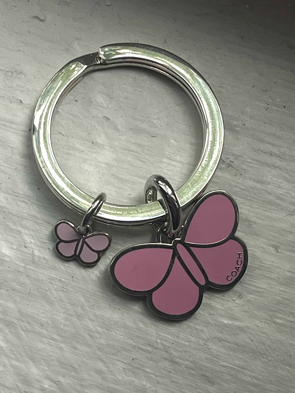 Coach Pink Butterfly Keyring Charm with Silver Hardware